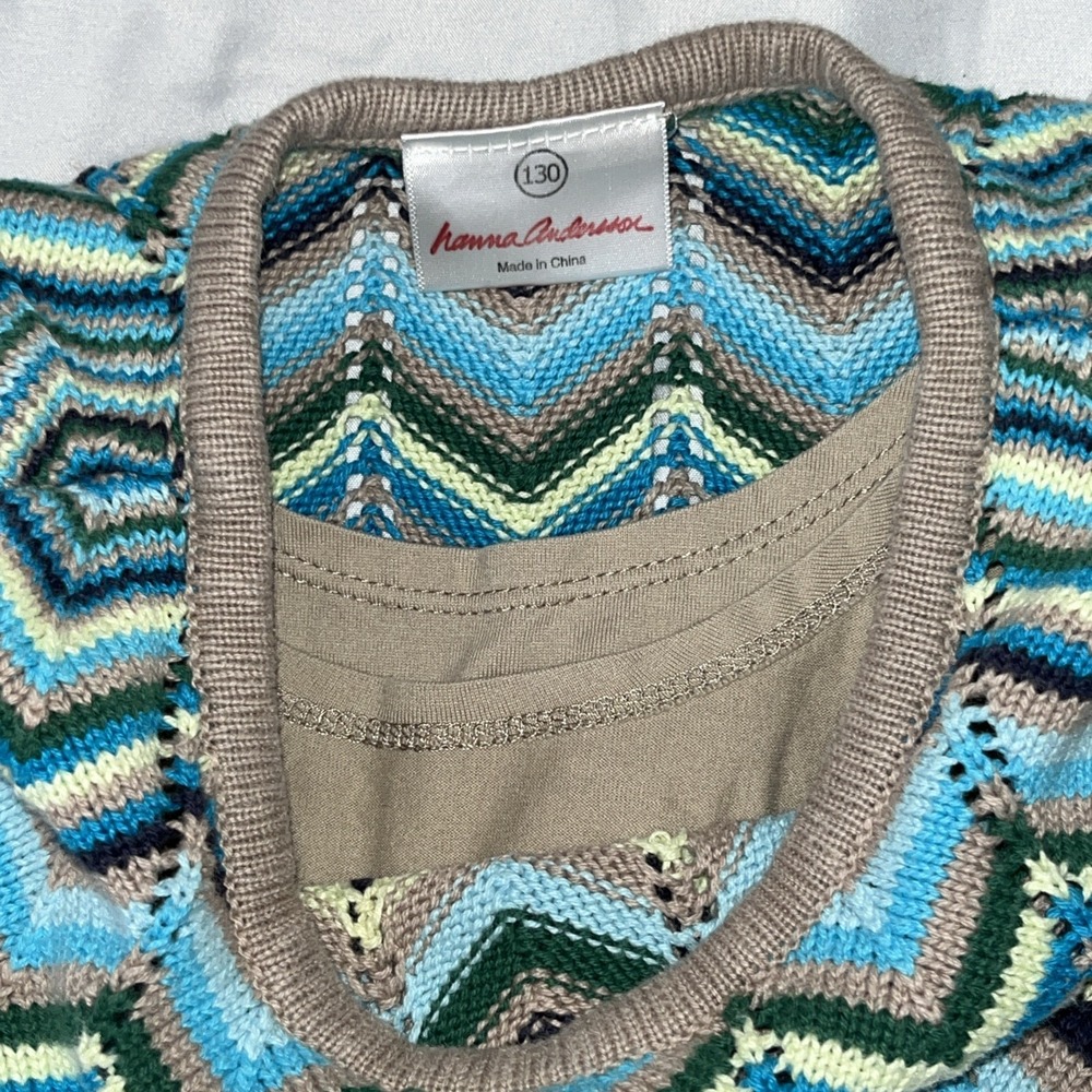 Hannah Andersson Stripe Chevron Boho Sweater Lined Dress 130 8 - Picture 4 of 5